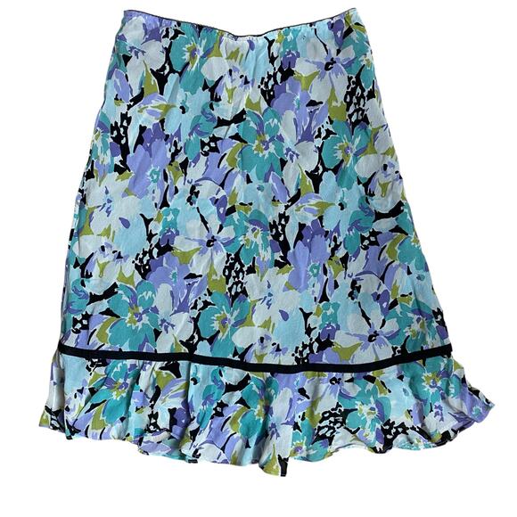 Vintage Y2K 2000s Floral Midi Skirt Blue and Purple Casual Corner Small - Picture 2 of 4